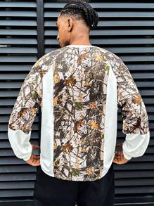 INAWLY Men's Personalized Stylish Camouflage Patchwork T-Shirt, Spring/Autumn - Multicolor - View 2