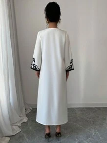 Elenzga Long Robe Dress For Women, New Arrival Fashion Loose Placement Print Ladies Robe - White - View 2