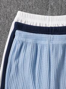 SHEIN Leap Crew 6pcs/Set Tween Boys Casual Collegiate Comfortable Fashion Minimalist Practical Soft Waffle Texture Short Sleeve Crew Neck T-Shirt And Elastic Waist Shorts Set, Suitable For Spring, Summer, Autumn, Suitable For Daily, Outdoor Play, School, Streetwear, Party And Leisure