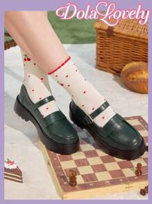 Dola Lovely Women's Brown Cute Simple Versatile Lolita Platform Thick Bottom Flats - Green - View 1