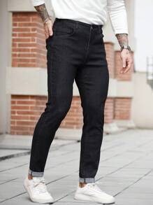 Manfinity Homme Men's Washed Grey Denim Stretch Skinny Jeans - Dark Grey - View 5