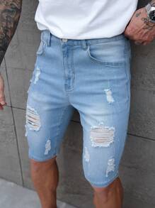 Manfinity LEGND Men's Light Blue Washed Loose Casual Denim Shorts, Urban Chill