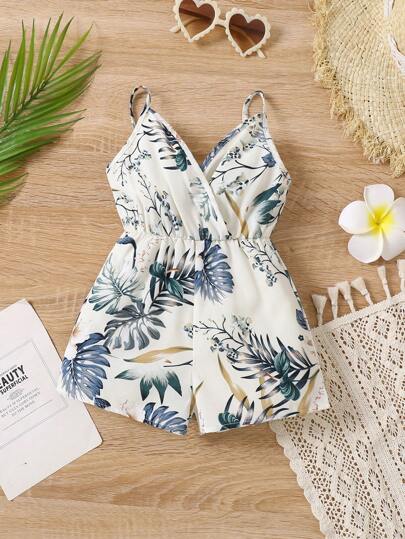 SHEIN بدلة قصيرة كاجوال بطبعة استوائية للبنات الرضع