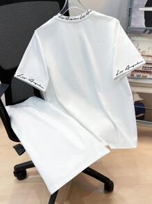 SHEIN 2 piezas Camiseta de manga corta con cuello redondo y estampado de letras sencillo, y pantalones cortos, informal para adolescentes, adecuado para usar en primavera y verano; ropa de adolescente; chaquetas para adolescentes, vuelta al cole en primavera