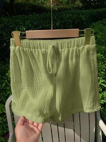 Muchica Lime Green Women's Casual Linen 2 Pieces Set - Lime Green - View 3