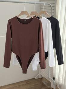 SHEIN EZwear Bộ 3 món/Bộ đồ liền thân cổ tròn màu trơn đơn giản cỡ lớn, mùa thu/đông - Nhiều màu - Xem 1