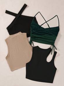 CovetEZ Plus Size Women's Solid Color Casual Tank Tops In Different Necklines - Multicolor - View 2