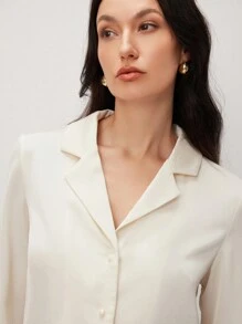 BizChic 女士米色翻领长袖衬衫，适合毕业季、春夏季的优雅款式 - 杏色 - 查看 7