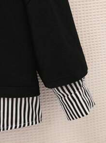 SHEIN EZwear 大码女式黑色拼布运动衫，日常休闲时尚 - 黑與白 - 查看 4