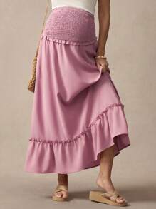 SHEIN Frill Trim A-Line Flared Maternity Skirt, Pink Skirt - Pink - View 1