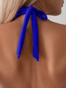 SHEIN Swim Women's Cutout Fashionable Sapphire Blue Crisscross Halter Sexy Bikini Top, For Summer Beach Vacation