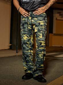 Manfinity Homme Men's Camouflage Print Cargo Pants With Drawstring Waist Camo Pants Men Baggy - Multicolor - View 1