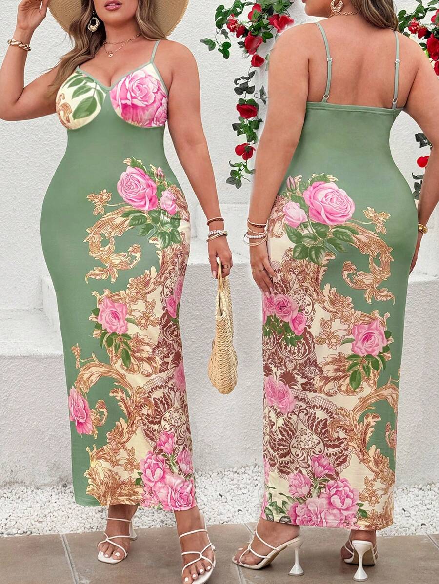 Breezaya 大码波西米亚风节日花卉印花吊带裙，适合夏季