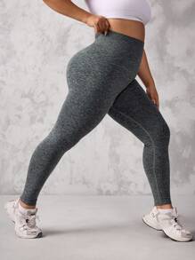 Easithlete 大码女式高腰日常健身紧身裤 - 綠色 - 查看 3