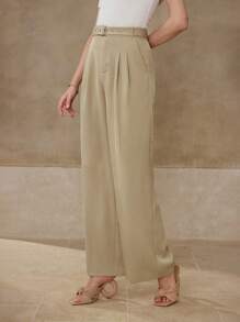 MOTF PREMIUM PRESS CREASE BELTED SUIT PANTS - Khaki - View 3