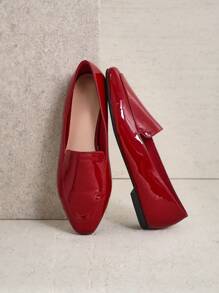 SHUZIA 女士仿 PU 简约一脚蹬乐福鞋 - 酒紅色 - 查看 4