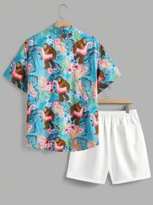 Manfinity RSRT Men Holiday Tropical Plant Print Short Sleeve Shirt And Shorts Set Men Tropical Set Men 2 Pieces Set Tropical Men Tropical Outfits Men Tropical Outfits Summer Men Clothes - Multicolor - View 5