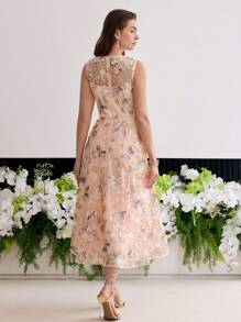 MOTF Soiréza Vestido de cóctel de línea A con bordado floral de malla