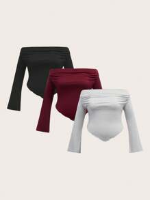 Firerie Plus Size Women's Casual Minimalist Off-Shoulder T-Shirt Set Zoey Outfit Zipper Top Zoo Outfits Women - Multicolor - View 2