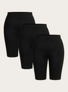 SHEIN EZwear 大码 3 件套黑色紧身打底裤套装 - 黑色 - 查看 3