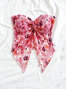 Soleia Top sin tirantes cómodo para vacaciones, con tela texturizada y estampado, adecuado para vacaciones, citas, tardes del Día de San Valentín - Multicolor - Ver 3