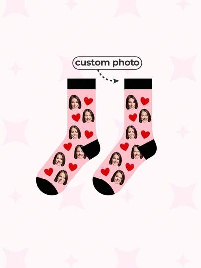 1 paire Chaussettes personnalisées pour femmes avec n'importe quel visage, chaussettes photo personnalisées pour gars beaux et filles belles, chaussettes hautes personnalisées intéressantes pour couple, convenant pour la Saint-Valentin, les anniversaires et autres occasions. Chaussettes drôles, folles, d'anime, multicolores avec motifs de chiots, chats, fashion, colorées, mignonnes, adorables, relaxantes, confortables, personnalisées, uniques, pour la remise de diplômes, l'hiver, Noël, l'automne, les vacances et les anniversaires