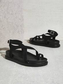 SHUZIA 女士露趾圆头厚底系带凉鞋