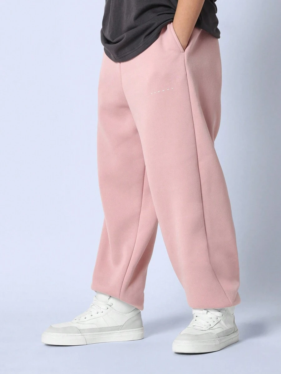 SUMWON Cozy Athletic Youth Sweatpants Adjustable Waist French Terry Jogger Style Classic Casual Wear Sports Running Workout Elastic Ankle Athletic Bottom - Dusty Pink - View 1