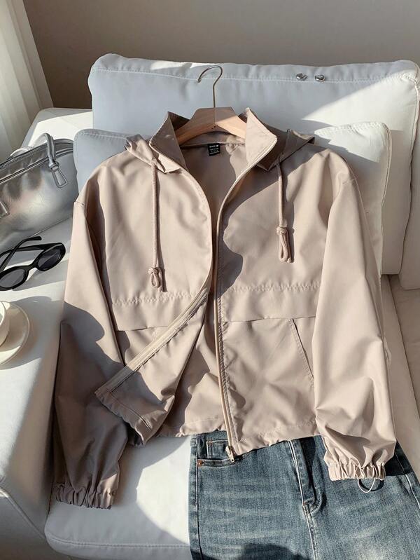 Comfortcana Khaki Casual Windbreaker Jacket, Simple And Fashionable For Daily Wear
