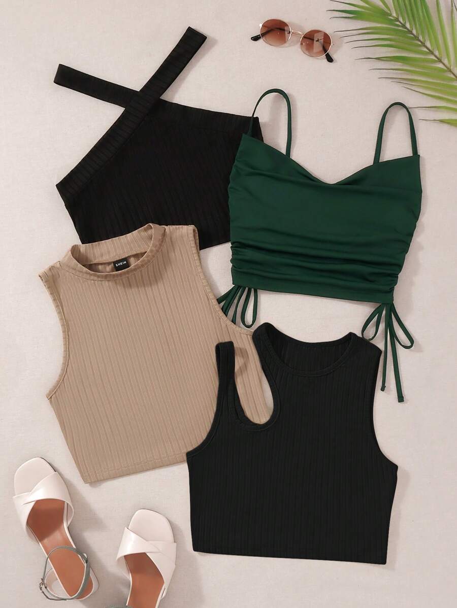 CovetEZ Plus Size Women's Solid Color Casual Tank Tops In Different Necklines - Multicolor - View 1