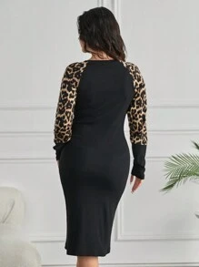 RueChic Women Leopard Printed Midi Black Dress
