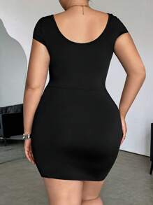 SHEIN EZwear 大码性感紧身弹力迷你连衣裙，黑色夏季，女士度假装，复活节，春季，西部，女士办公室装，狂欢装，婴儿送礼会礼服，乡村风，女士乡村装，老钱风格女士，外出装