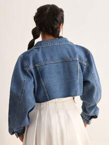 EURMUSE Rigid Long Sleeve, Elastic Hem Denim Overall - Medium Wash - View 2