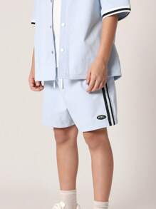 SUMWON 青少年运动短袖棒球服校队夏季套装休闲运动训练队纽约制服短裤服装春季系列 - 淺藍色 - 查看 3