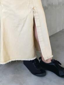 FRIFUL Women's Casual Long Denim Mermaid Skirt Jeans Skirt - Apricot - View 7