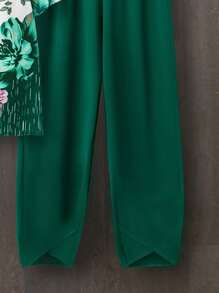 SHEIN LUNE 2 件套女士加大码花卉印花短袖上衣和裤子休闲装