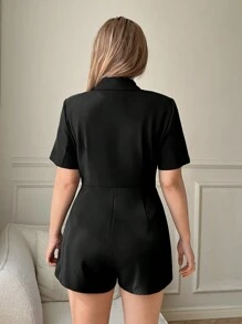 SHEIN EZwear 黑色短袖连体裤 加大码