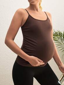 SHEIN Maternity Solid Color Camisole, Outdoor Sports Yoga Top - Brown - View 3