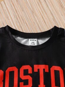 Baby Boy Summer Street Life Casual Graphic Street Fashion Set,Red And Black Round-Neck Print Top&Work Denim Pants,Handsome Beach Loose-Fitting Outfit - Black - View 4
