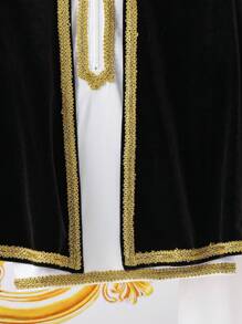 SHEIN Leap Crew 3pcs/Set Young Boys Loose Casual Geometric Pattern Hooded Shirt With Flared Tassel Shawl And Pants, Suitable For Kids Outfits, Back To School, Birthday Parties, Evening Events, Performances, Weddings, Baptisms, School Commencements. Suitable For Daily Wear, School, Travel, Sports And Styles, Spring And Summer - Black and White - View 8