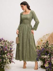 Al Najma 女士优雅阿拉伯风格连衣裙，侧腰流苏系带设计