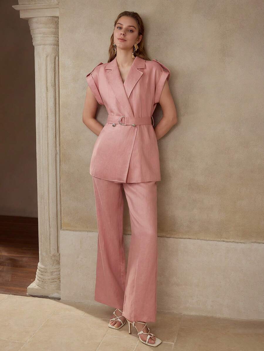 MOTF PREMIUM LINEN PRESS CREASE WIDE LEG SUIT PANTS