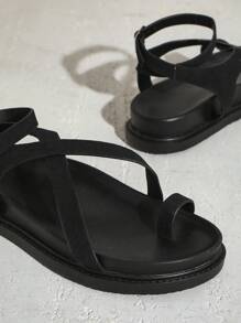 SHUZIA 女士露趾圆头厚底系带凉鞋