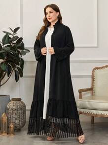 Al Najma Abaya casual holgada de manga larga con parches de lentejuelas, talla grande para primavera/otoño, vestido modesto