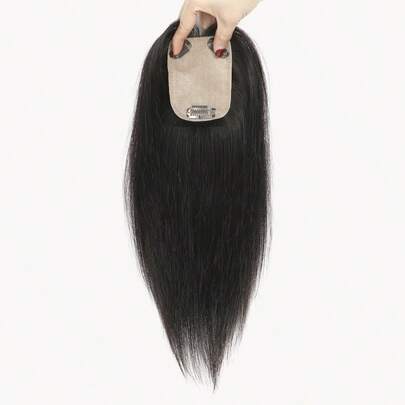 12inch Hair Toppers For Women Real Human Hair Topper Straight Hair Toppers For Women With Thinning Hair 4*3inch Base Size Topper Clip In Hair Extensions Natural Black HairPiece
