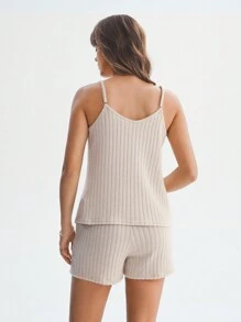 Wildy Của phụ nữ Sọc Áo ba lỗ Và Bộ quần short - Màu be - Xem 3