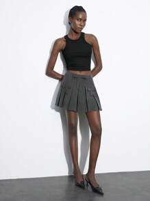 Maija Women Striped Bow Decor Pleated A-Line Mini Skirt - Grey - View 7