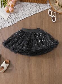 SHEIN 2 pièces set : Top court texturé et jupe tutu, style élégant jeune fille - Blanc - Voir 4