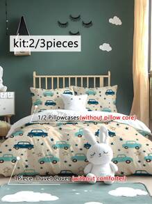2/3pcs Cute Cartoon Car & Star Pattern Printed Washed Microfiber Bedding Set, Soft & Comfortable, Suitable For Bedroom, Guest Room, Children's Room, Parent-Child, Hotel, School Dormitory (Including Pillowcase) - Multicolor - View 8