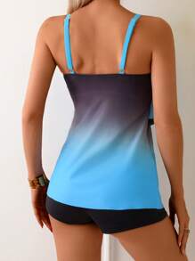 SHEIN Gradient Flounce Front Chest Ruffles Top And Shorts Tankini Set, Resort Style, For Summer Beach Vacation - Multicolor - View 2